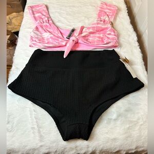 Pink by Victoria Secret 2 piece swim wear high waisted bottom size XL